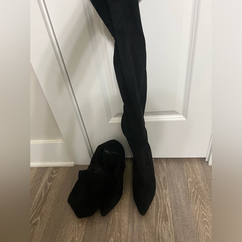 Thigh high boots, Swede fabric. 11 Wide, worn twice